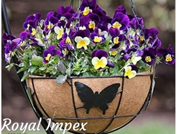 Black Color Iron Butterfly Design Hanging Stand With 10 Inch Coco Basket Pot - Free Size, Black, Iron, Pack of 1